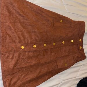 Brown suede button up skirt